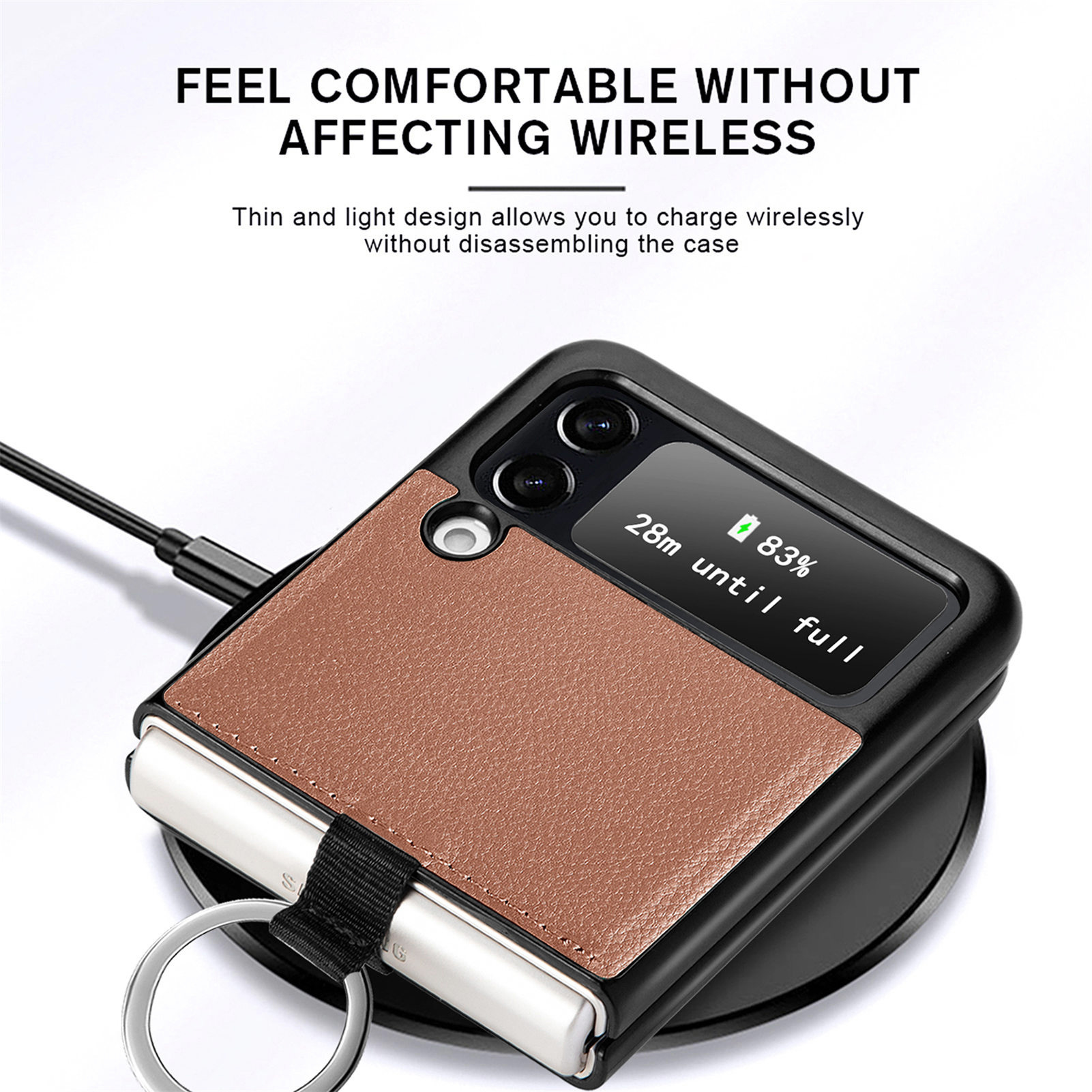 Suitable for Samsung ZFlip 4 phone case, Flip 3 ring integrated folding case, Flip 2 vegan leather PU shockproof protective case