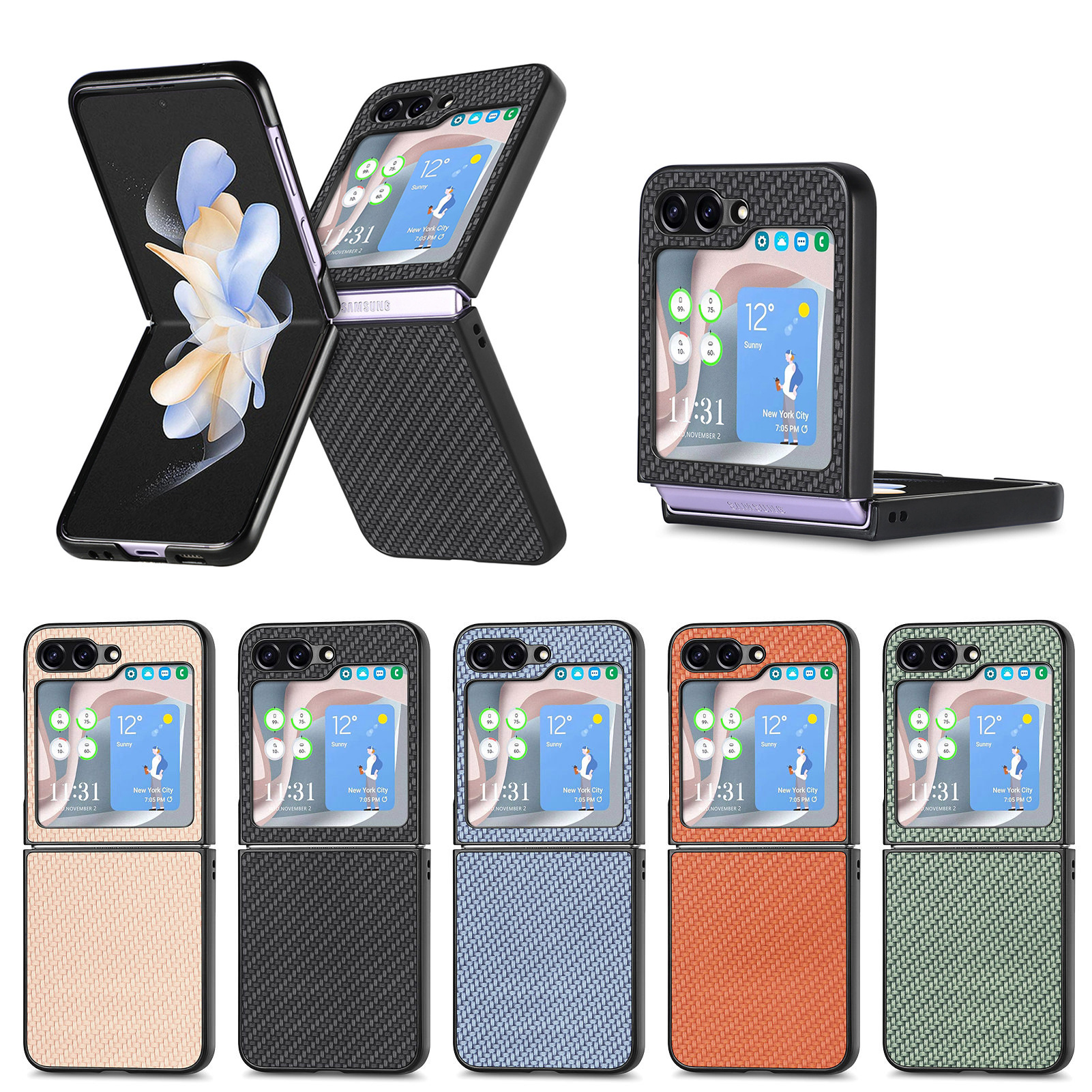 Compatible with Samsung Z Flip 8/7 phone case, 6/5mm fiber textured leather, 4/3mm folding screen, drop-proof protective case, cross-border e-commerce.