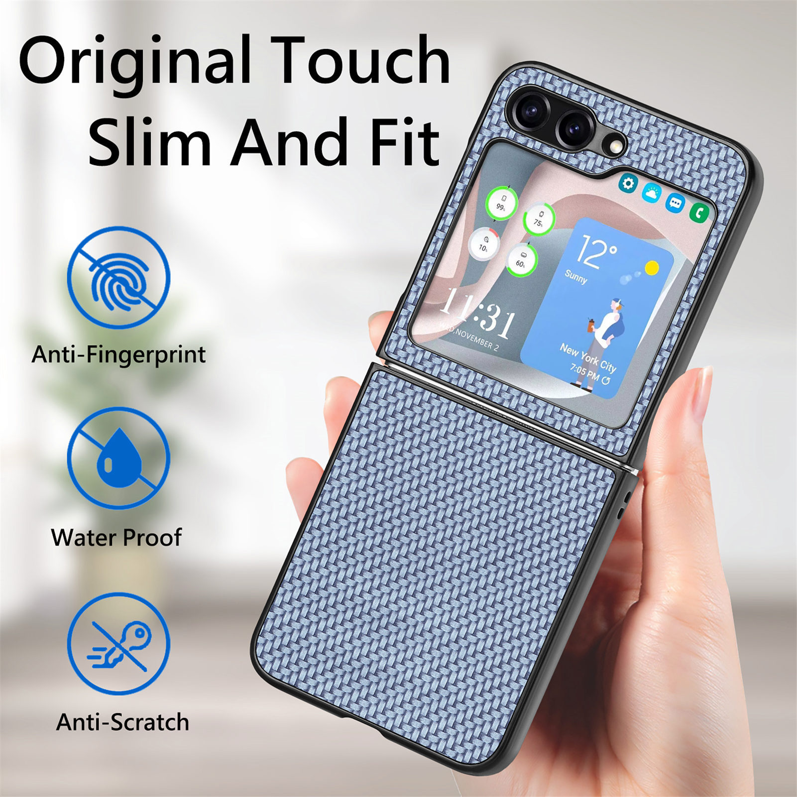Compatible with Samsung Z Flip 8/7 phone case, 6/5mm fiber textured leather, 4/3mm folding screen, drop-proof protective case, cross-border e-commerce.