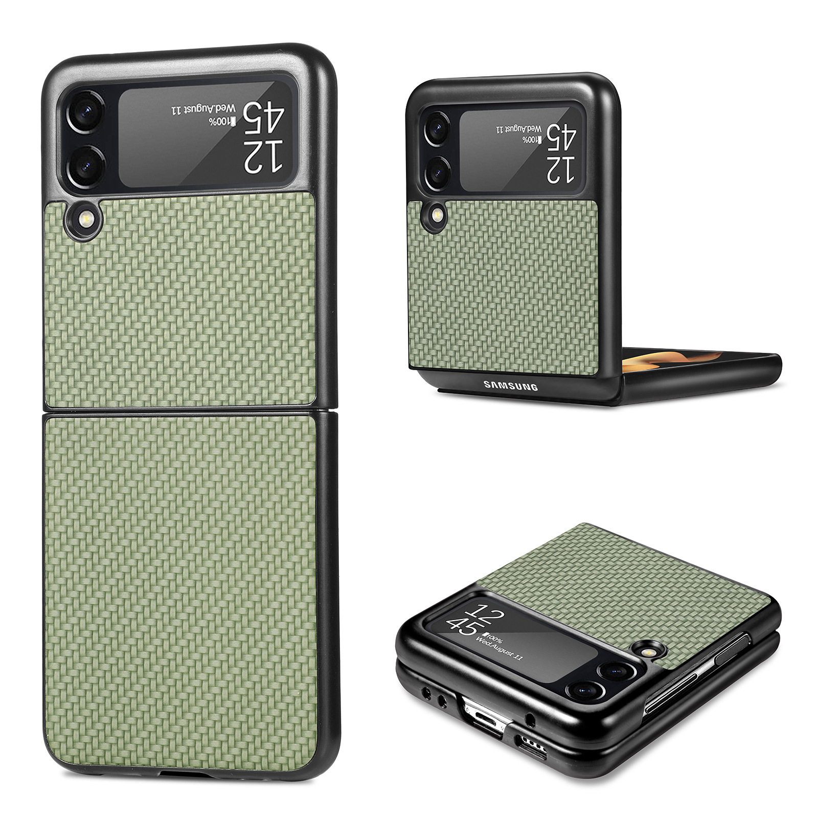 Compatible with Samsung Z Flip 8/7 phone case, 6/5mm fiber textured leather, 4/3mm folding screen, drop-proof protective case, cross-border e-commerce.