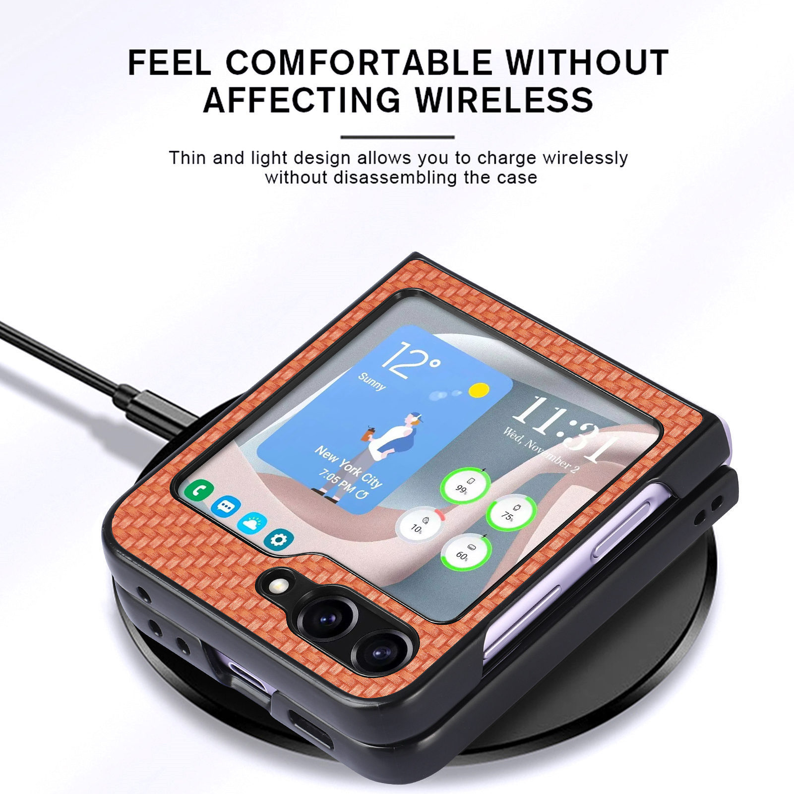Compatible with Samsung Z Flip 8/7 phone case, 6/5mm fiber textured leather, 4/3mm folding screen, drop-proof protective case, cross-border e-commerce.