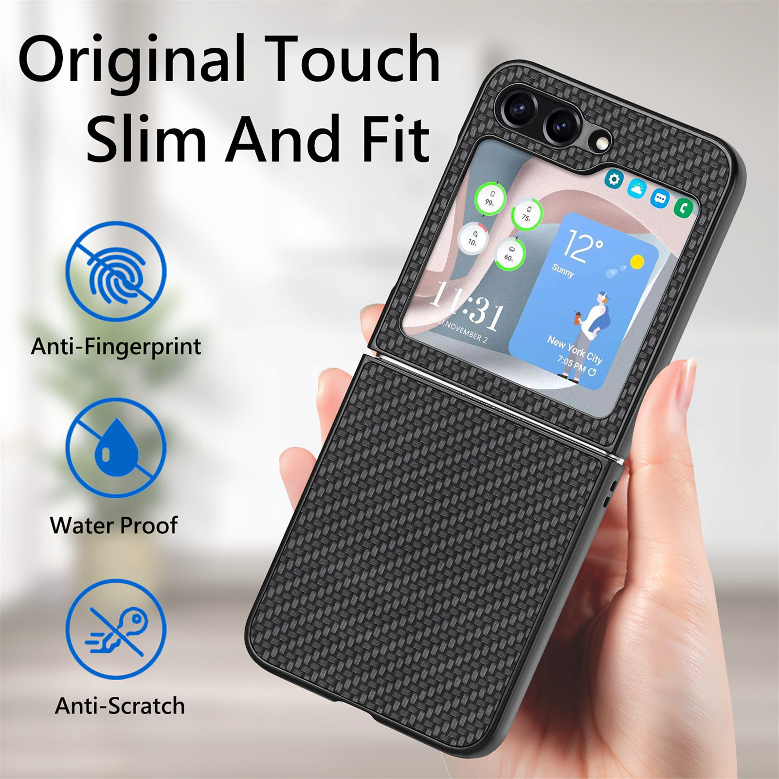 Compatible with Samsung Z Flip 8/7 phone case, 6/5mm fiber textured leather, 4/3mm folding screen, drop-proof protective case, cross-border e-commerce.