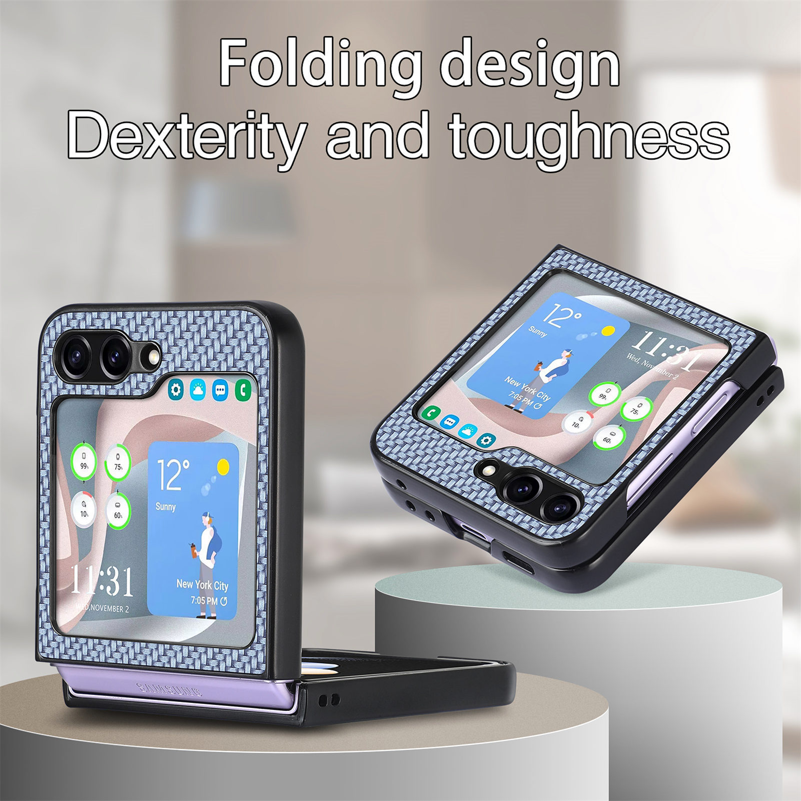 Compatible with Samsung Z Flip 8/7 phone case, 6/5mm fiber textured leather, 4/3mm folding screen, drop-proof protective case, cross-border e-commerce.