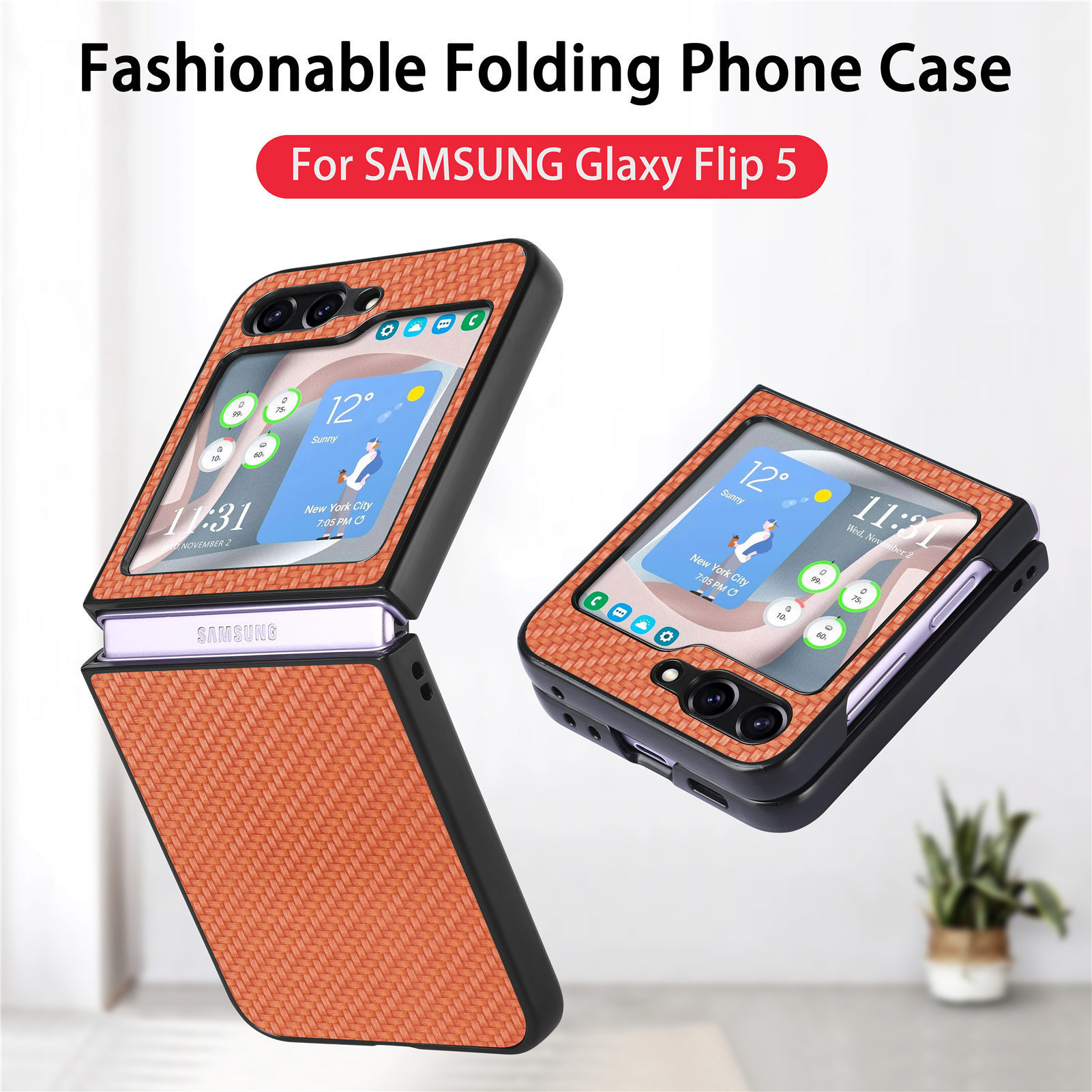 Compatible with Samsung Z Flip 8/7 phone case, 6/5mm fiber textured leather, 4/3mm folding screen, drop-proof protective case, cross-border e-commerce.
