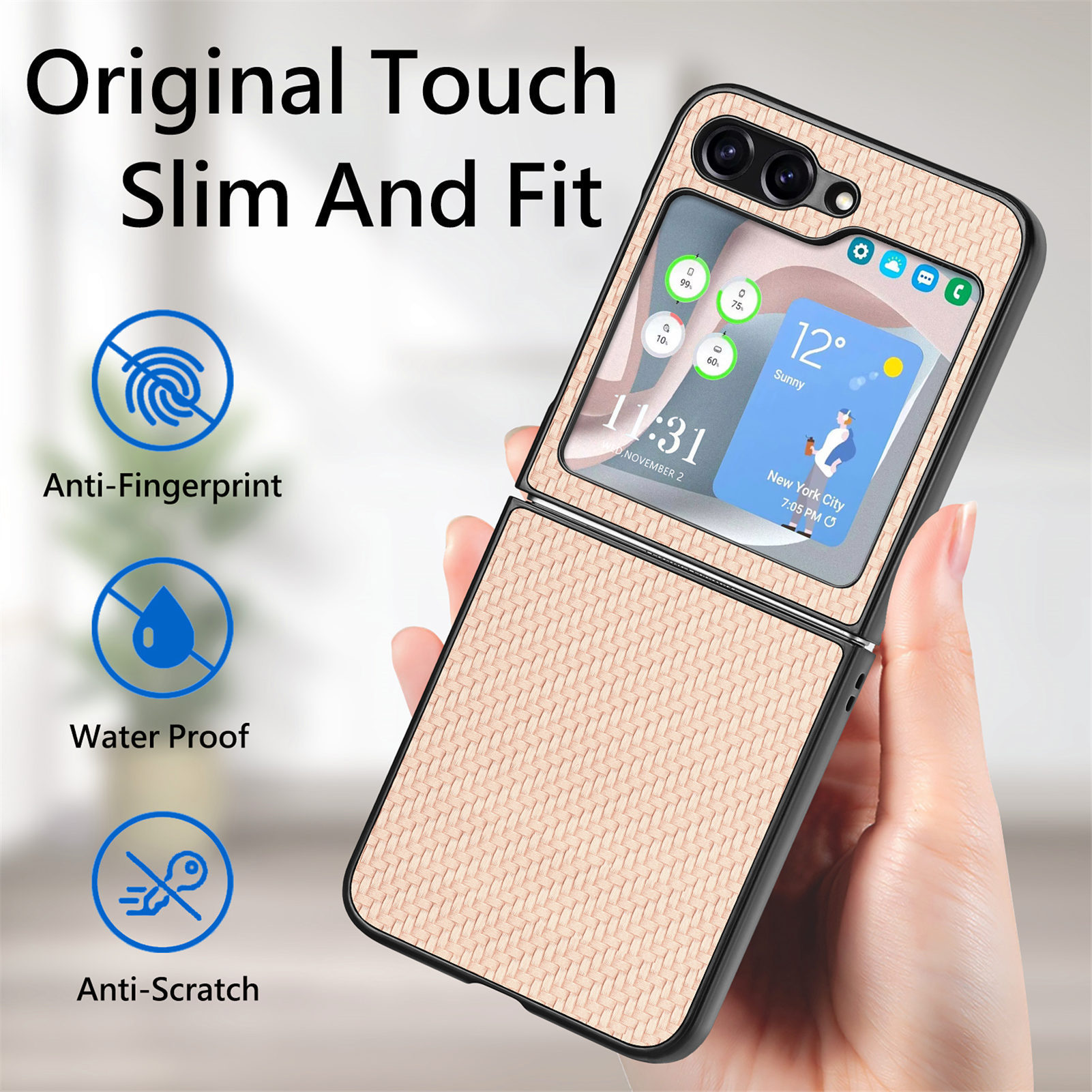 Compatible with Samsung Z Flip 8/7 phone case, 6/5mm fiber textured leather, 4/3mm folding screen, drop-proof protective case, cross-border e-commerce.