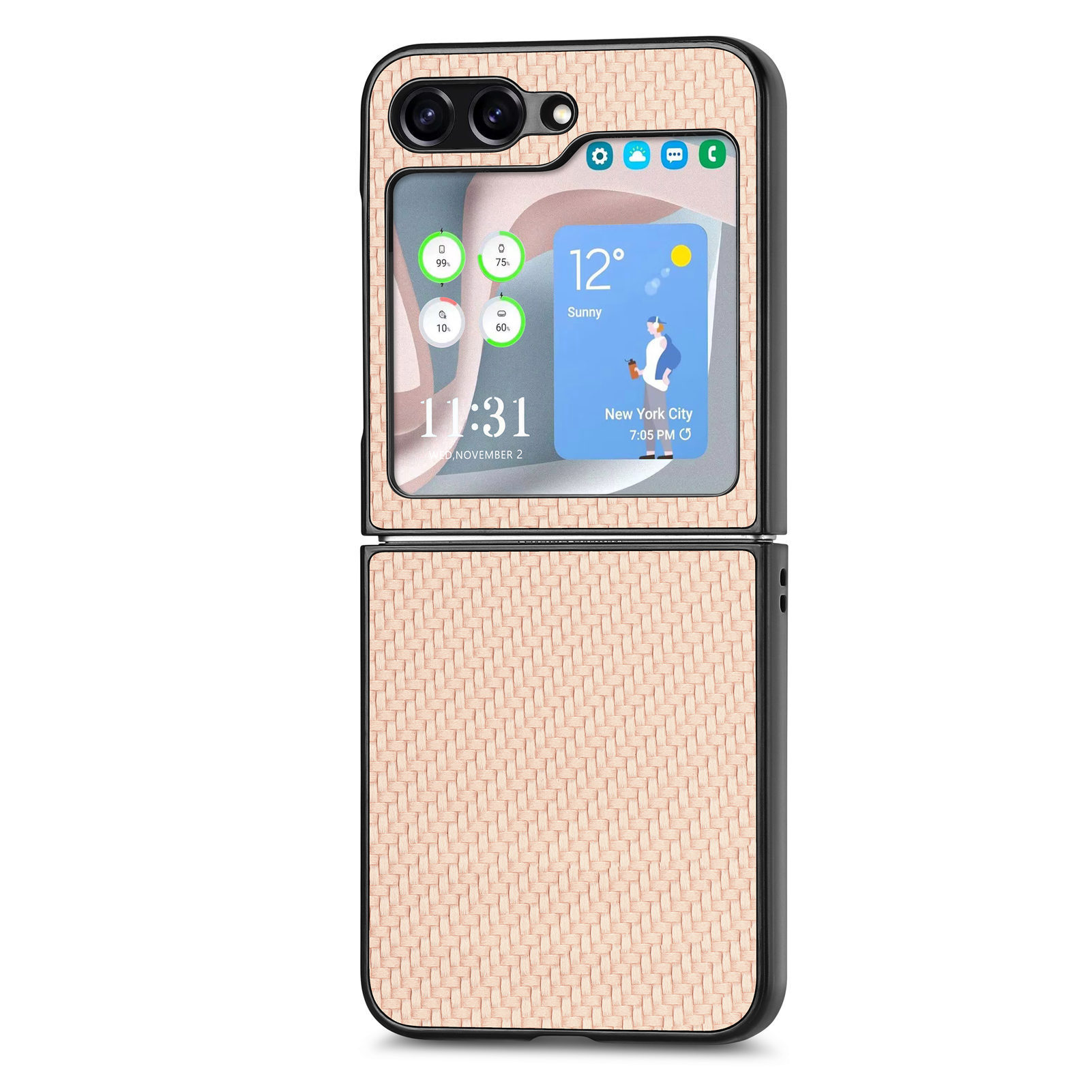 Compatible with Samsung Z Flip 8/7 phone case, 6/5mm fiber textured leather, 4/3mm folding screen, drop-proof protective case, cross-border e-commerce.
