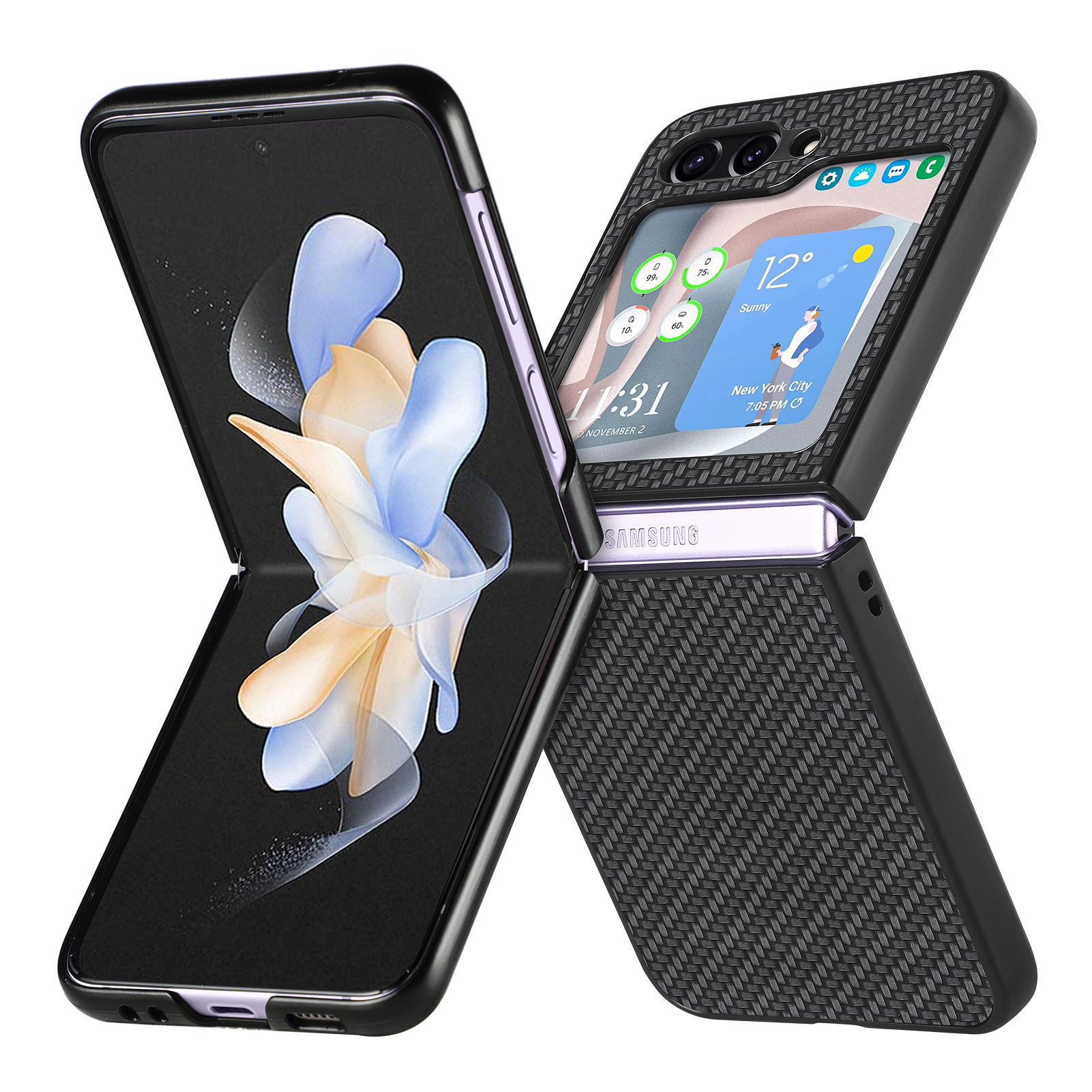 Compatible with Samsung Z Flip 8/7 phone case, 6/5mm fiber textured leather, 4/3mm folding screen, drop-proof protective case, cross-border e-commerce.