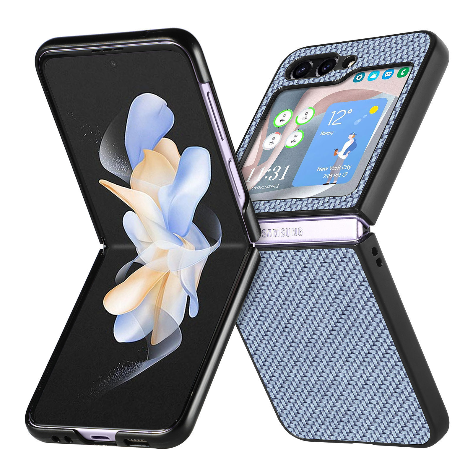 Compatible with Samsung Z Flip 8/7 phone case, 6/5mm fiber textured leather, 4/3mm folding screen, drop-proof protective case, cross-border e-commerce.