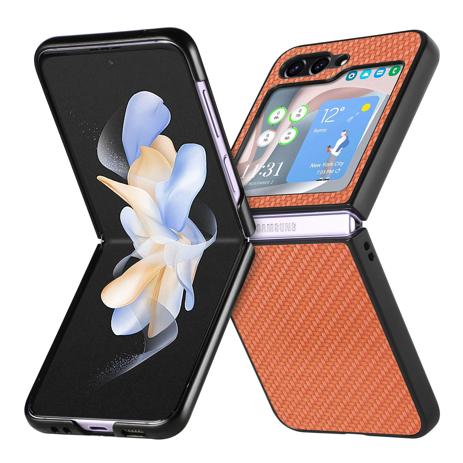 Compatible with Samsung Z Flip 8/7 phone case, 6/5mm fiber textured leather, 4/3mm folding screen, drop-proof protective case, cross-border e-commerce.