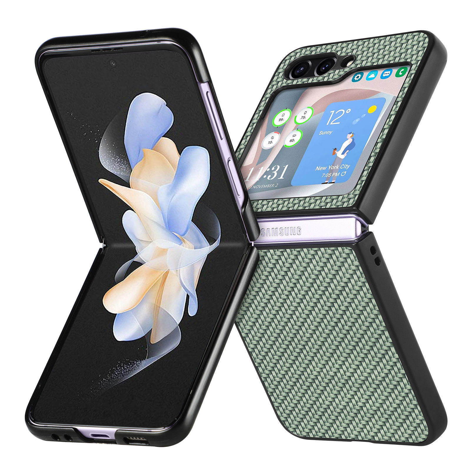 Compatible with Samsung Z Flip 8/7 phone case, 6/5mm fiber textured leather, 4/3mm folding screen, drop-proof protective case, cross-border e-commerce.