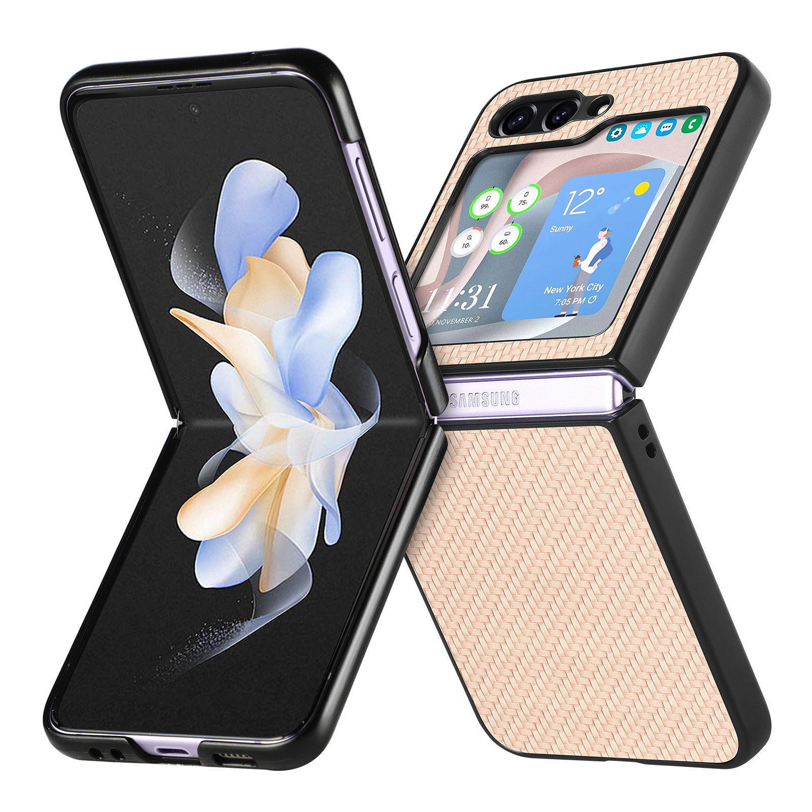 Compatible with Samsung Z Flip 8/7 phone case, 6/5mm fiber textured leather, 4/3mm folding screen, drop-proof protective case, cross-border e-commerce.