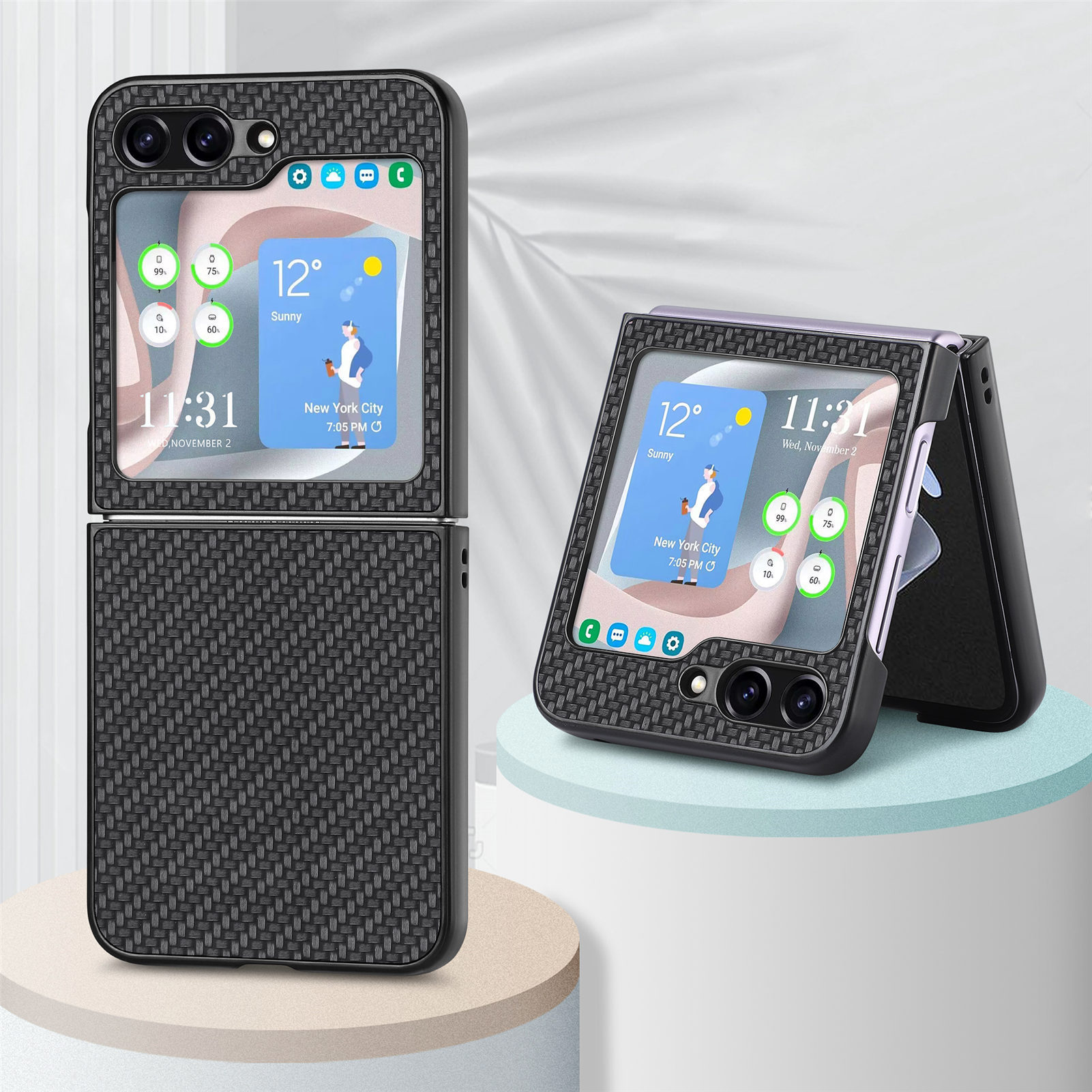 Compatible with Samsung Z Flip 8/7 phone case, 6/5mm fiber textured leather, 4/3mm folding screen, drop-proof protective case, cross-border e-commerce.