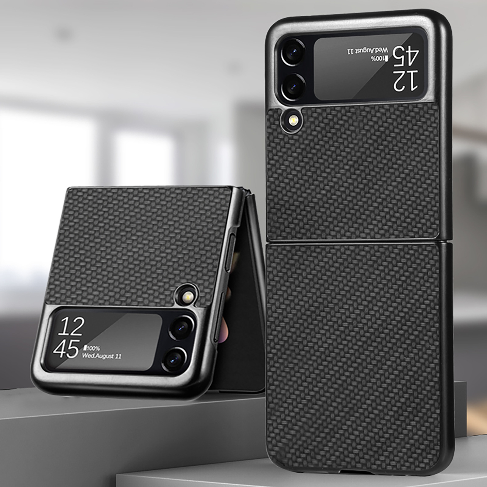 Compatible with Samsung Z Flip 8/7 phone case, 6/5mm fiber textured leather, 4/3mm folding screen, drop-proof protective case, cross-border e-commerce.