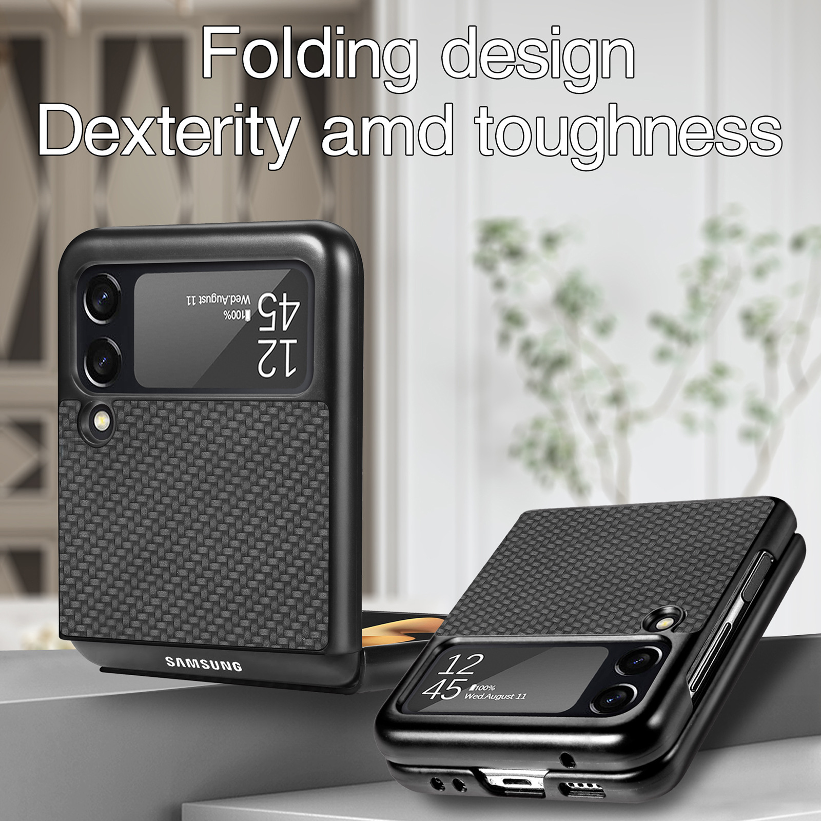 Compatible with Samsung Z Flip 8/7 phone case, 6/5mm fiber textured leather, 4/3mm folding screen, drop-proof protective case, cross-border e-commerce.