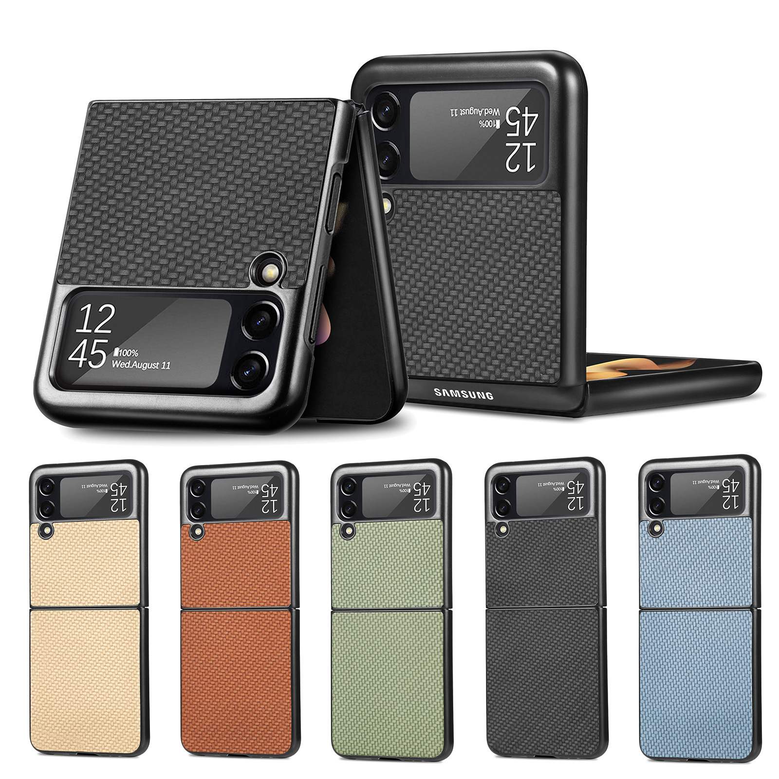Compatible with Samsung Z Flip 8/7 phone case, 6/5mm fiber textured leather, 4/3mm folding screen, drop-proof protective case, cross-border e-commerce.