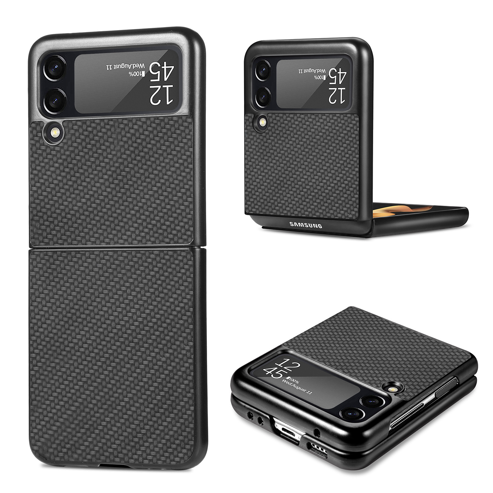 Compatible with Samsung Z Flip 8/7 phone case, 6/5mm fiber textured leather, 4/3mm folding screen, drop-proof protective case, cross-border e-commerce.
