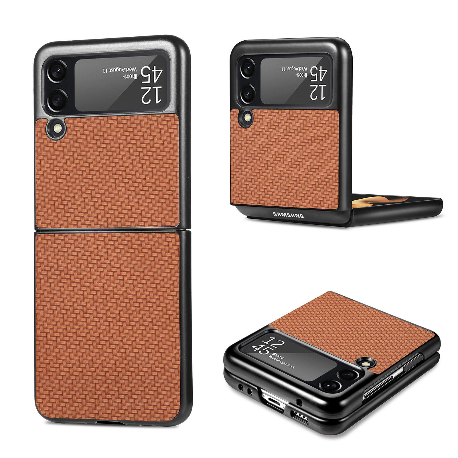 Compatible with Samsung Z Flip 8/7 phone case, 6/5mm fiber textured leather, 4/3mm folding screen, drop-proof protective case, cross-border e-commerce.