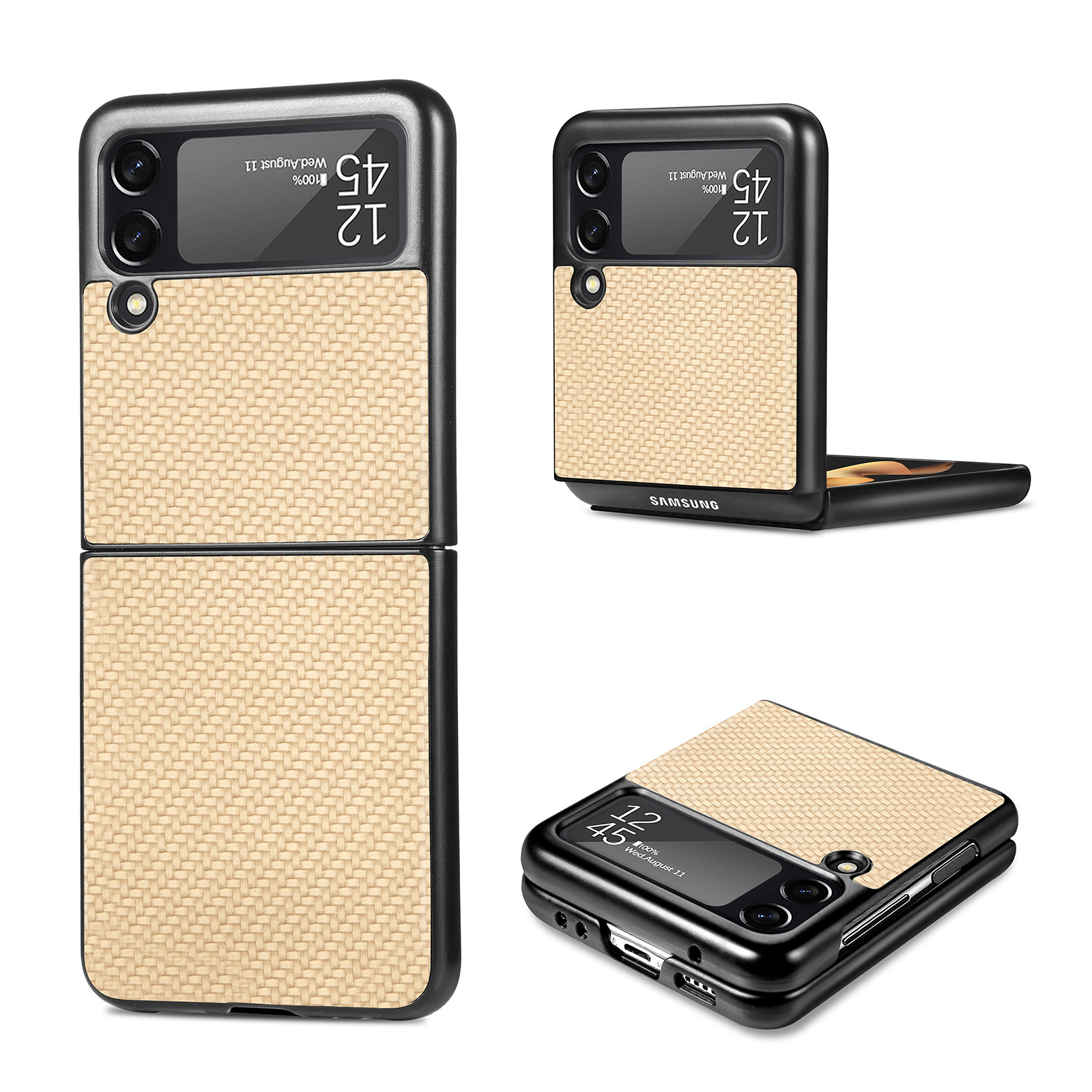 Compatible with Samsung Z Flip 8/7 phone case, 6/5mm fiber textured leather, 4/3mm folding screen, drop-proof protective case, cross-border e-commerce.