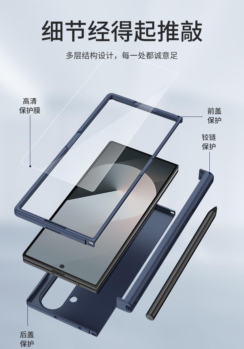 Compatible with Samsung Fold8 Ultra phone case, 7/6/5 cm center axis pen slot case film, full coverage 4/3 folding screen protective case