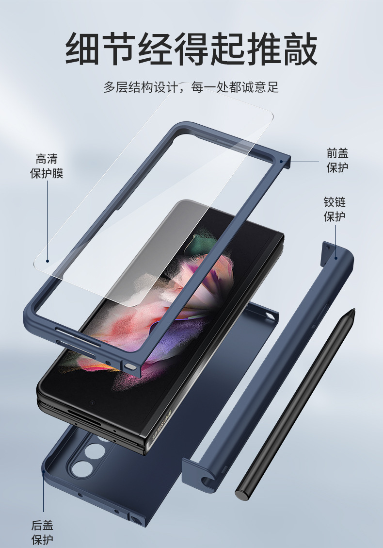 Compatible with Samsung Fold8 Ultra phone case, 7/6/5 cm center axis pen slot case film, full coverage 4/3 folding screen protective case