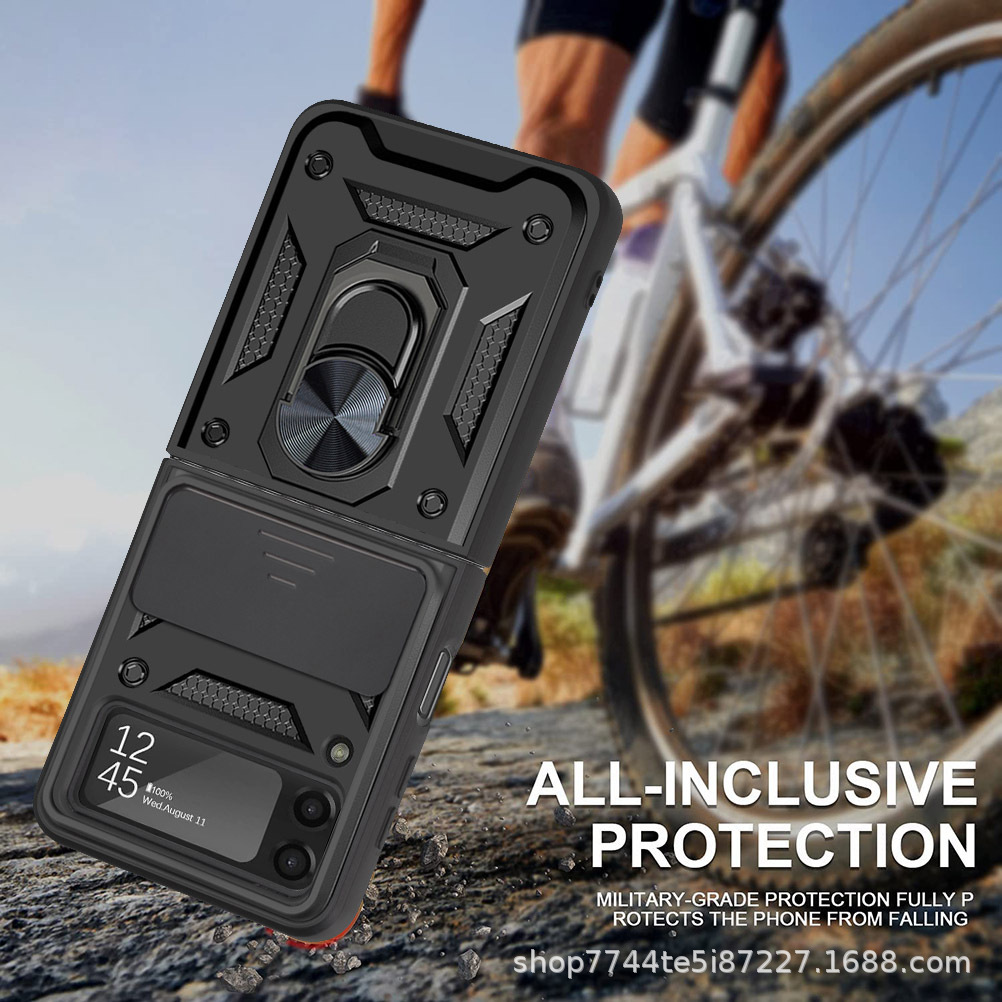 Compatible with Samsung Z Flip 7/6/5 phone case, magnetic ring holder, 4/3-inch sliding lens folding screen protective case