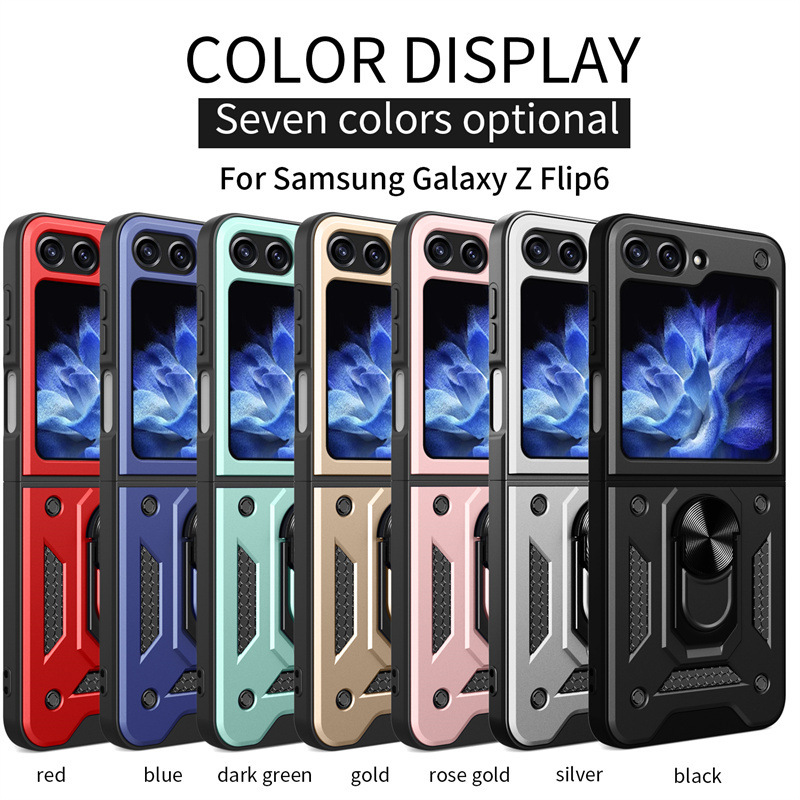 Compatible with Samsung Z Flip 7/6/5 phone case, magnetic ring holder, 4/3-inch sliding lens folding screen protective case