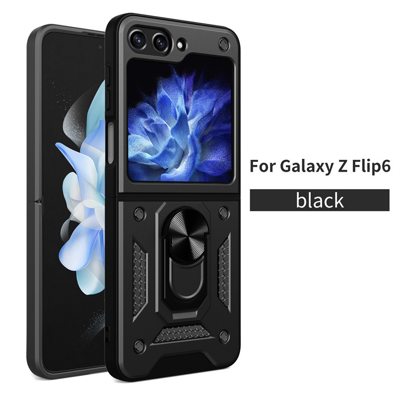 Compatible with Samsung Z Flip 7/6/5 phone case, magnetic ring holder, 4/3-inch sliding lens folding screen protective case