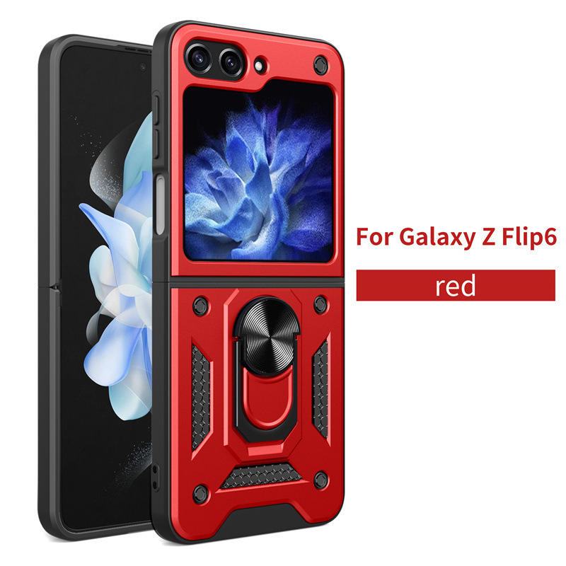 Compatible with Samsung Z Flip 7/6/5 phone case, magnetic ring holder, 4/3-inch sliding lens folding screen protective case