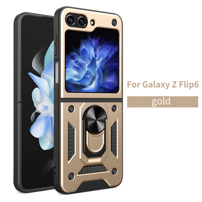 Compatible with Samsung Z Flip 7/6/5 phone case, magnetic ring holder, 4/3-inch sliding lens folding screen protective case