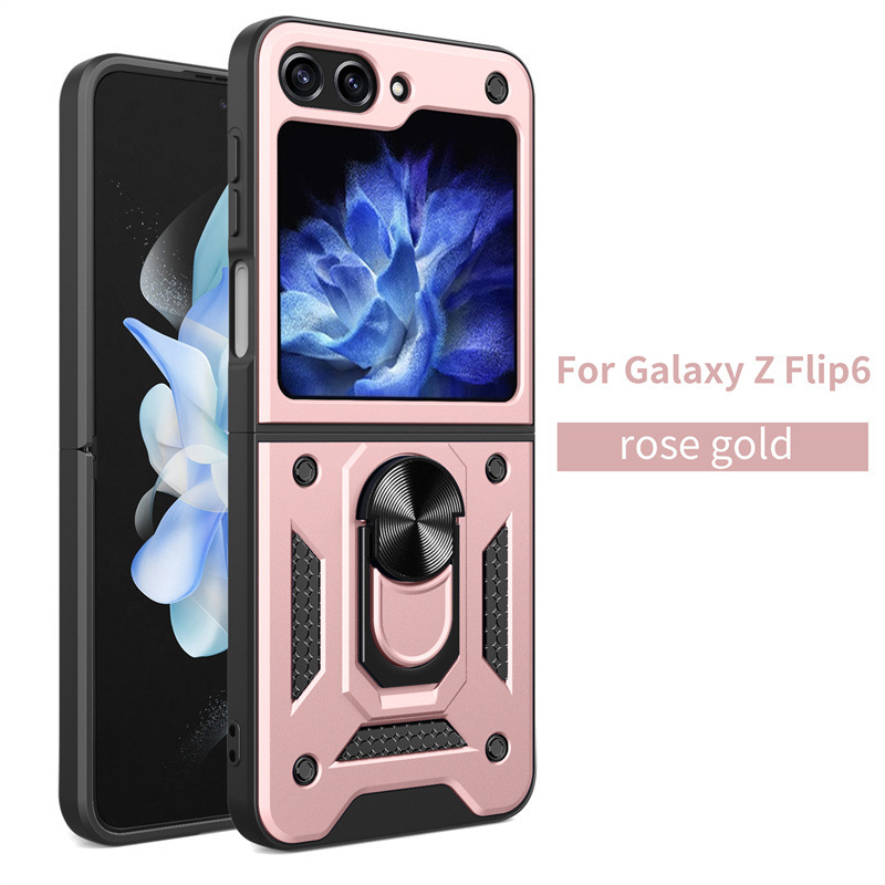Compatible with Samsung Z Flip 7/6/5 phone case, magnetic ring holder, 4/3-inch sliding lens folding screen protective case