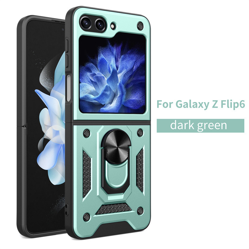 Compatible with Samsung Z Flip 7/6/5 phone case, magnetic ring holder, 4/3-inch sliding lens folding screen protective case