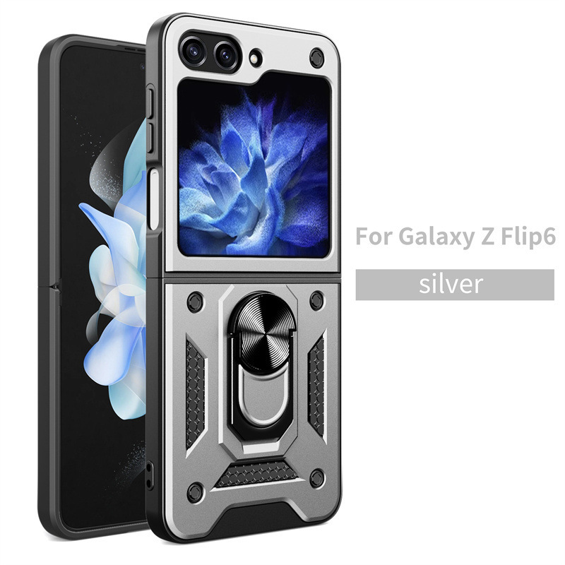 Compatible with Samsung Z Flip 7/6/5 phone case, magnetic ring holder, 4/3-inch sliding lens folding screen protective case