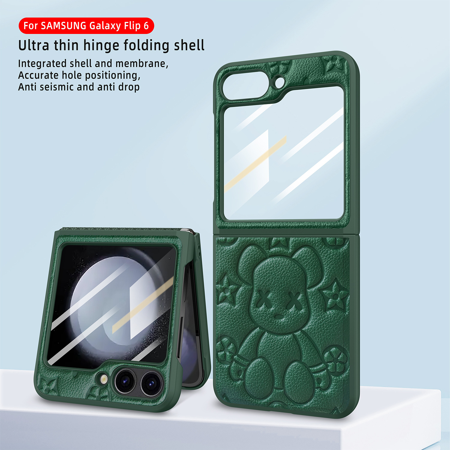 Compatible with Samsung Z Flip 7/6/5 phone cases, TPU hinge, 4/3 folding screen, vegan leather, drop-proof protective case.