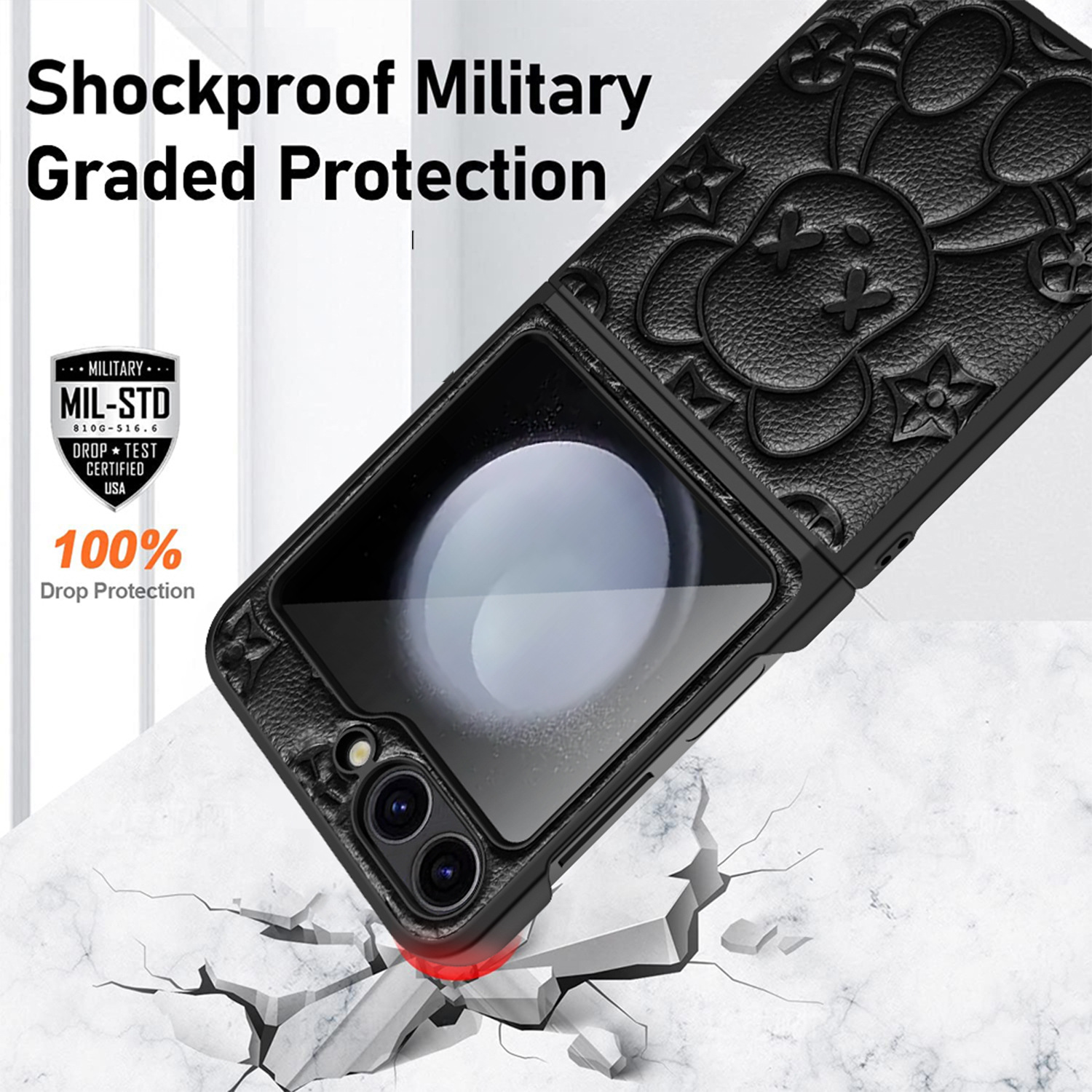 Compatible with Samsung Z Flip 7/6/5 phone cases, TPU hinge, 4/3 folding screen, vegan leather, drop-proof protective case.