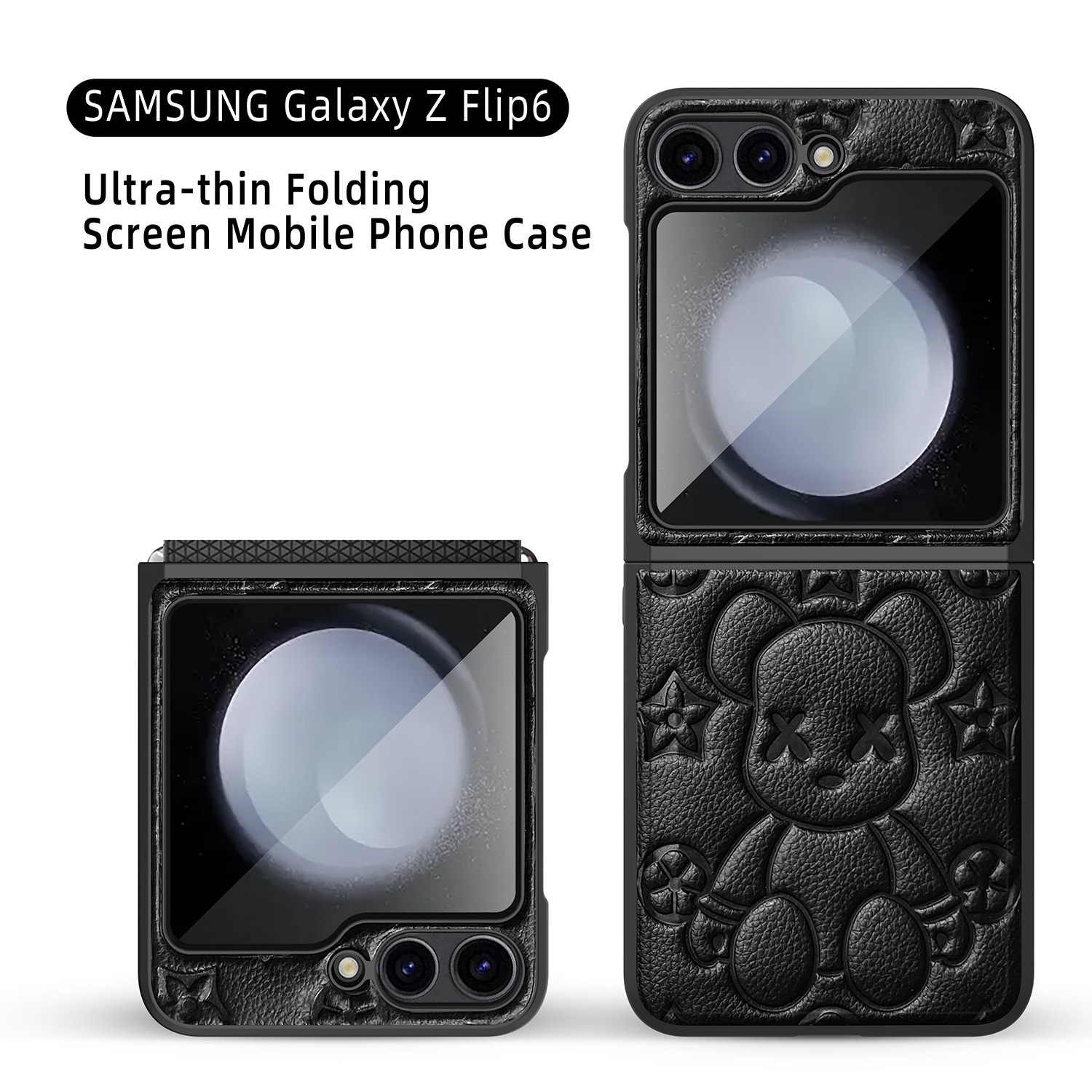 Compatible with Samsung Z Flip 7/6/5 phone cases, TPU hinge, 4/3 folding screen, vegan leather, drop-proof protective case.