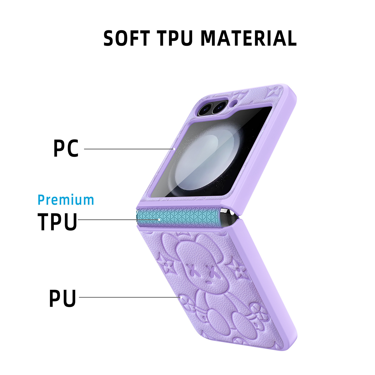 Compatible with Samsung Z Flip 7/6/5 phone cases, TPU hinge, 4/3 folding screen, vegan leather, drop-proof protective case.