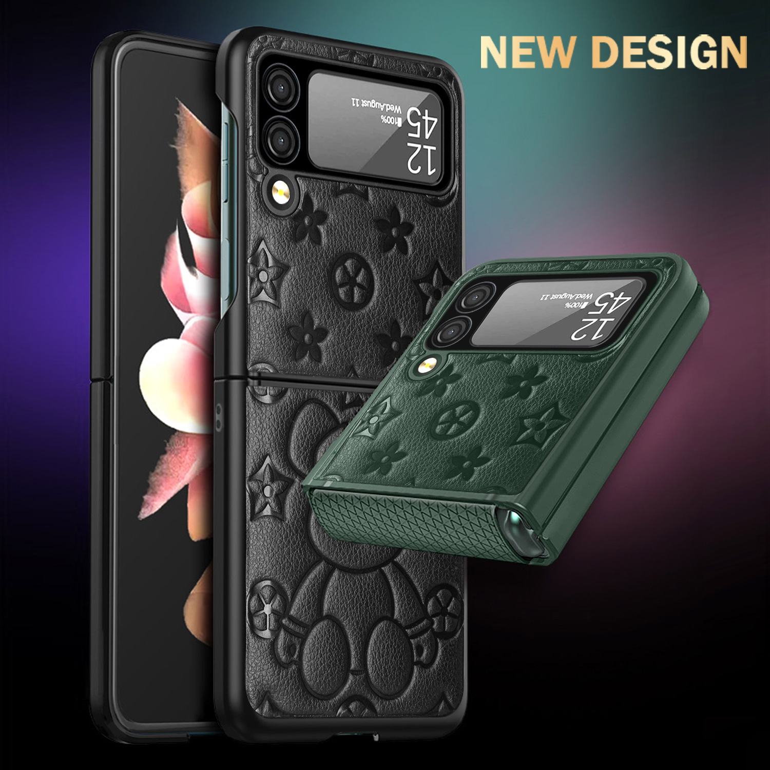 Compatible with Samsung Z Flip 7/6/5 phone cases, TPU hinge, 4/3 folding screen, vegan leather, drop-proof protective case.