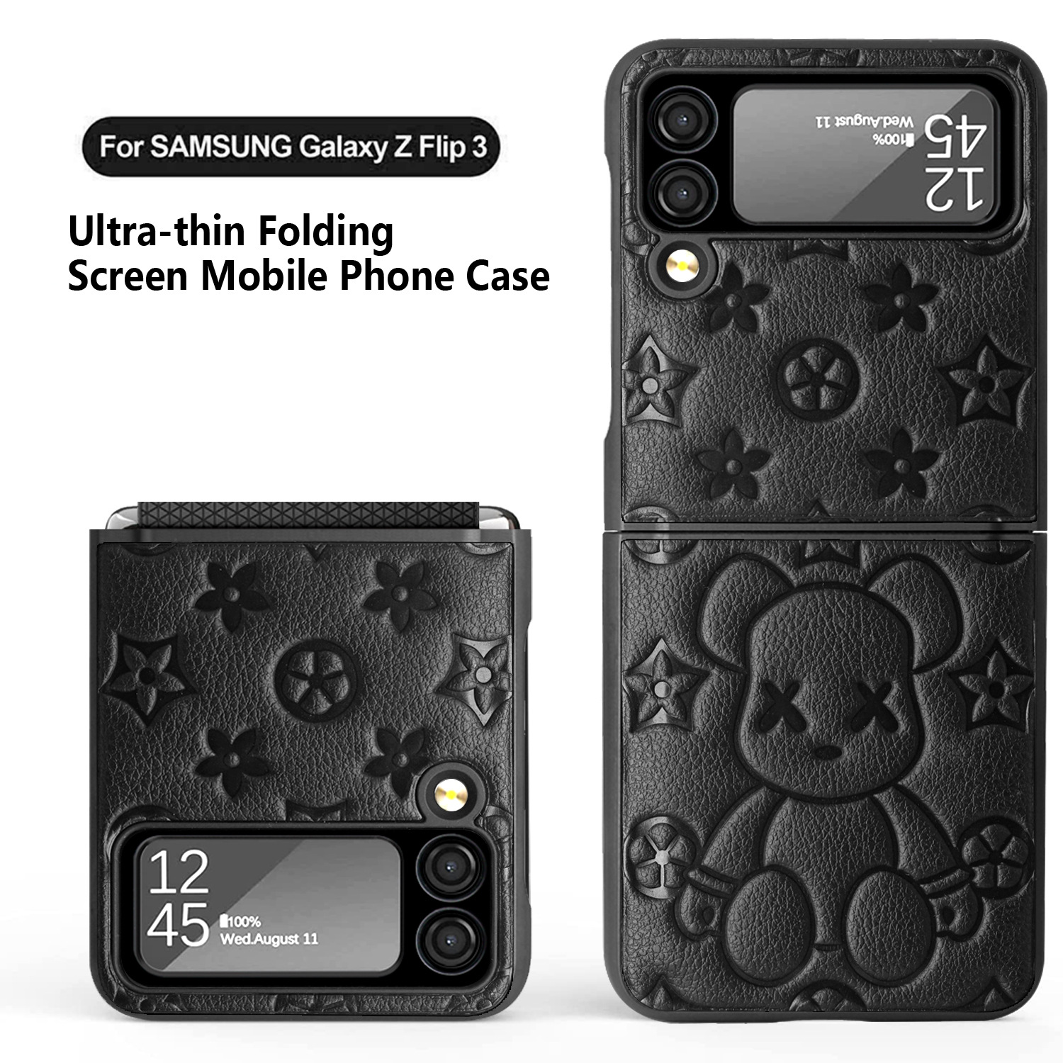 Compatible with Samsung Z Flip 7/6/5 phone cases, TPU hinge, 4/3 folding screen, vegan leather, drop-proof protective case.