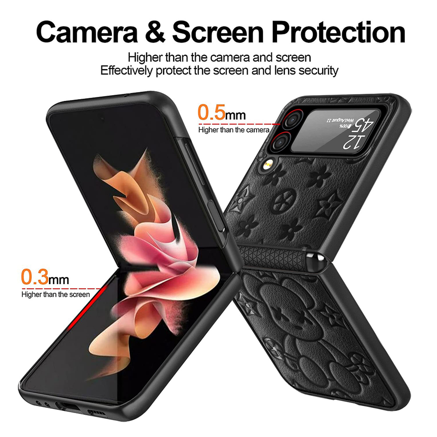 Compatible with Samsung Z Flip 7/6/5 phone cases, TPU hinge, 4/3 folding screen, vegan leather, drop-proof protective case.
