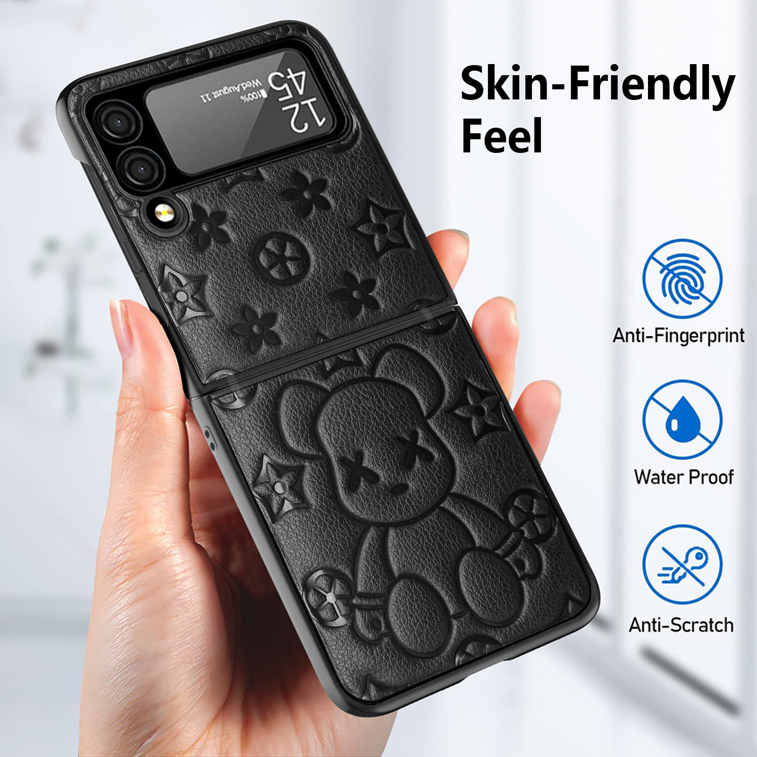 Compatible with Samsung Z Flip 7/6/5 phone cases, TPU hinge, 4/3 folding screen, vegan leather, drop-proof protective case.