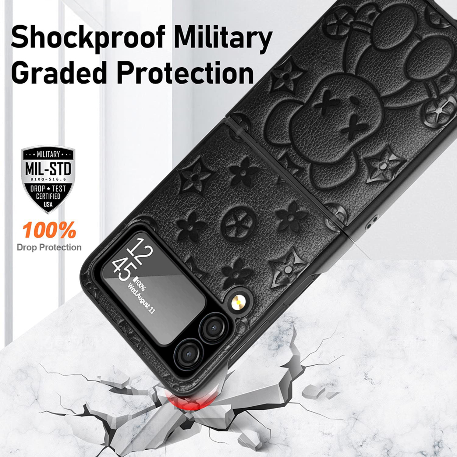 Compatible with Samsung Z Flip 7/6/5 phone cases, TPU hinge, 4/3 folding screen, vegan leather, drop-proof protective case.
