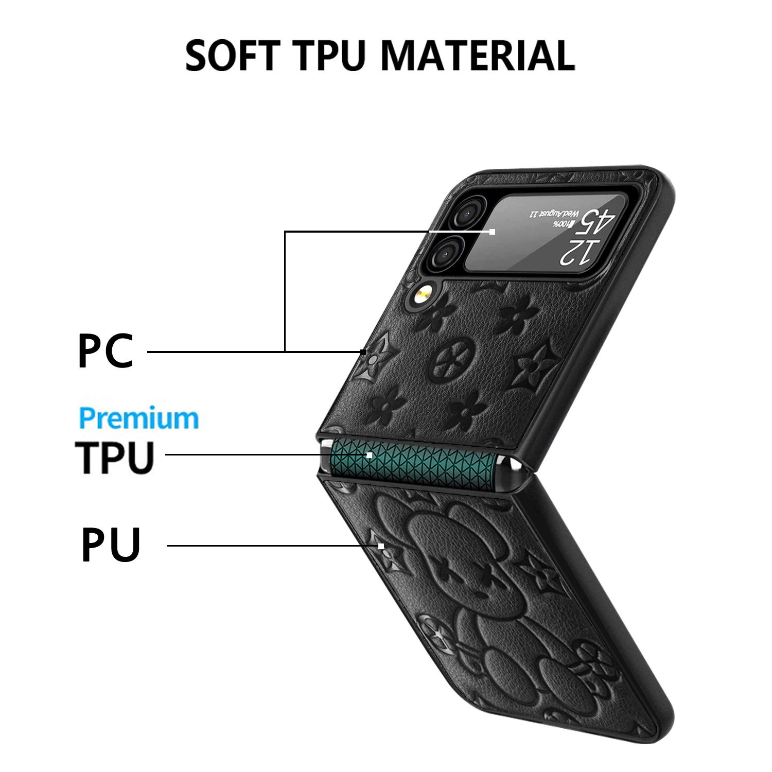 Compatible with Samsung Z Flip 7/6/5 phone cases, TPU hinge, 4/3 folding screen, vegan leather, drop-proof protective case.
