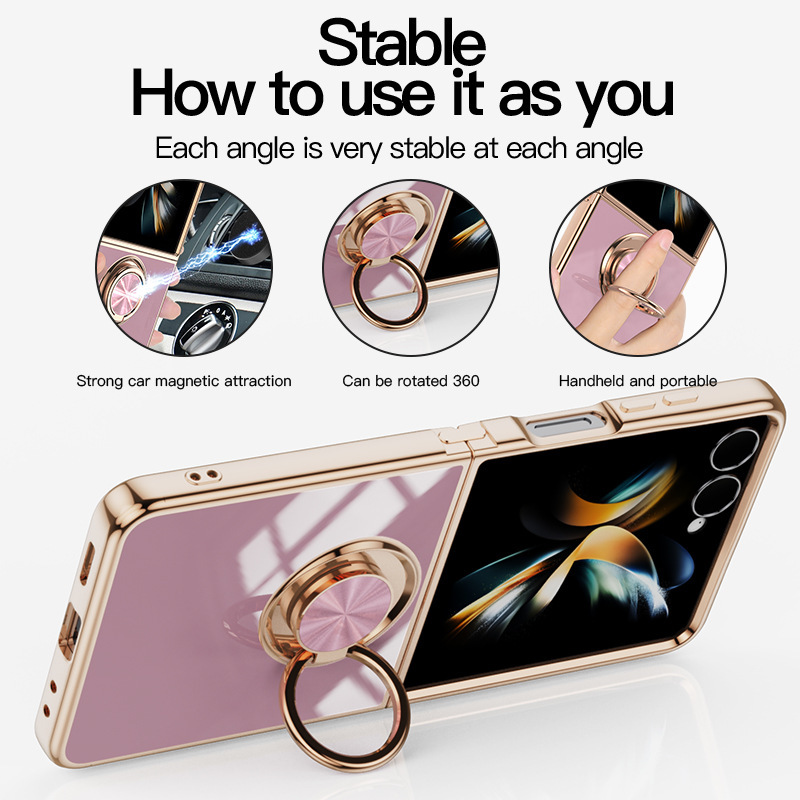 Compatible with Samsung Z Flip 8/7 phone case, 6/5 electroplated, car magnetic ring, stylish 4/3 drop-proof protective case.