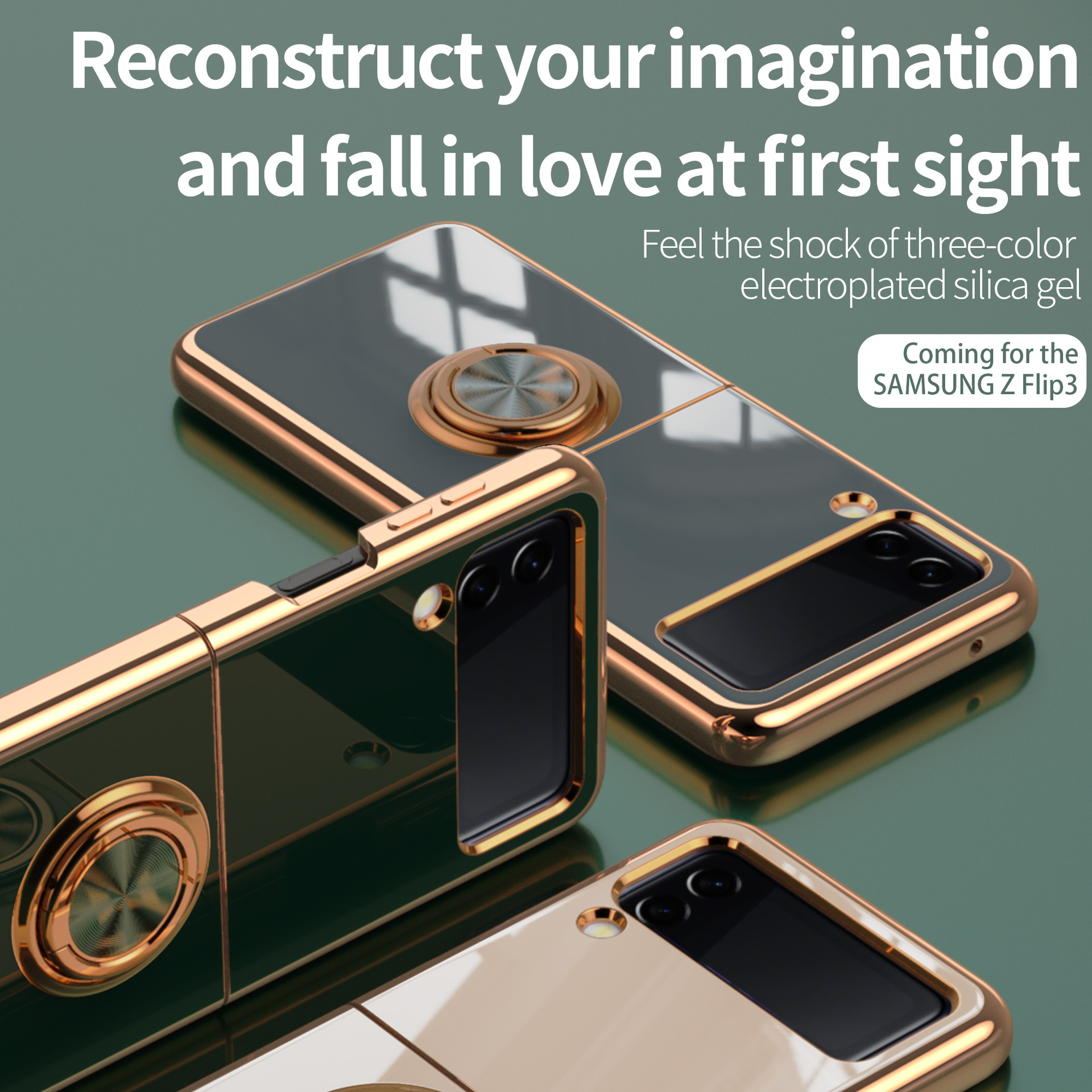 Compatible with Samsung Z Flip 8/7 phone case, 6/5 electroplated, car magnetic ring, stylish 4/3 drop-proof protective case.