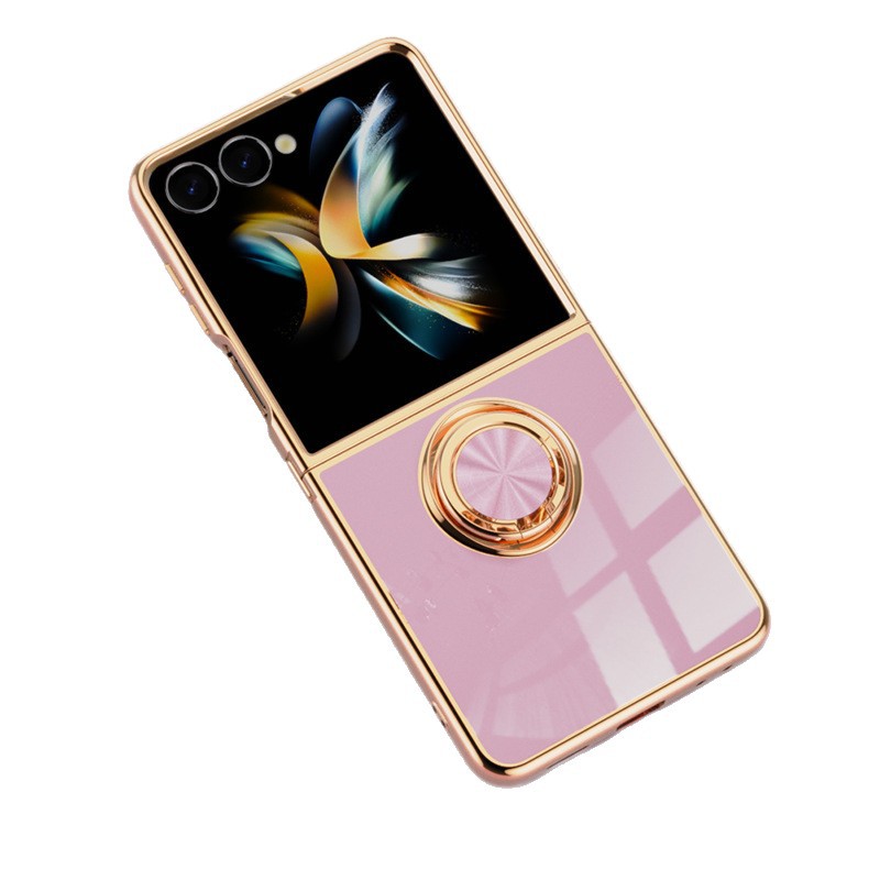Compatible with Samsung Z Flip 8/7 phone case, 6/5 electroplated, car magnetic ring, stylish 4/3 drop-proof protective case.