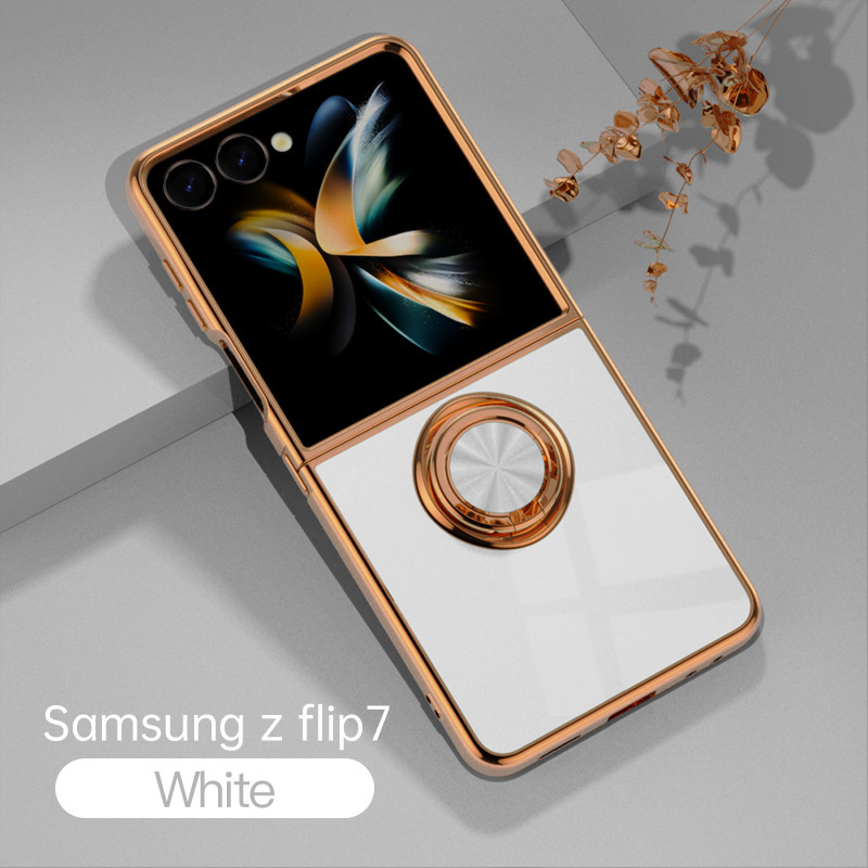 Compatible with Samsung Z Flip 8/7 phone case, 6/5 electroplated, car magnetic ring, stylish 4/3 drop-proof protective case.