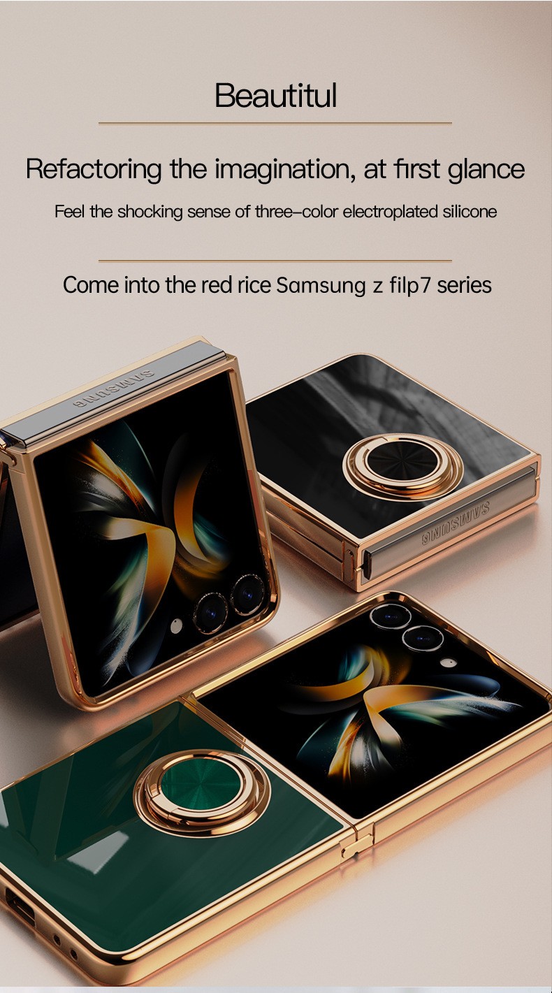 Compatible with Samsung Z Flip 8/7 phone case, 6/5 electroplated, car magnetic ring, stylish 4/3 drop-proof protective case.