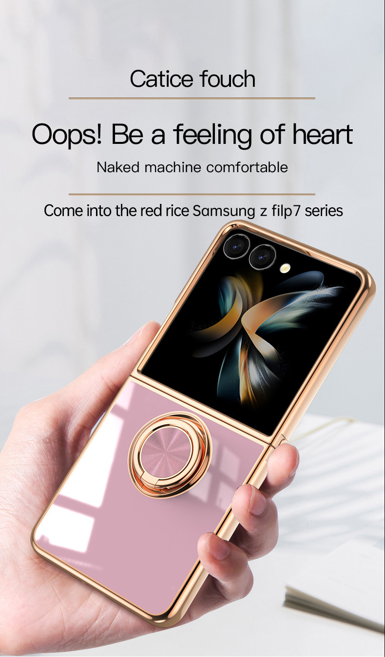 Compatible with Samsung Z Flip 8/7 phone case, 6/5 electroplated, car magnetic ring, stylish 4/3 drop-proof protective case.