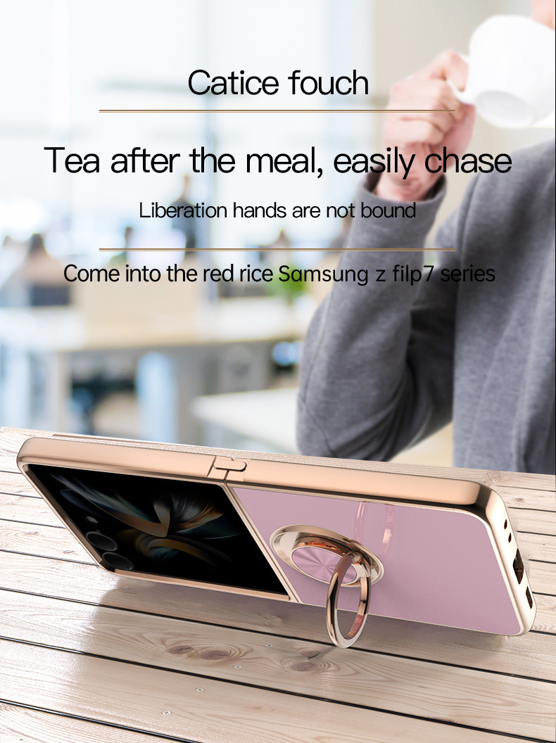 Compatible with Samsung Z Flip 8/7 phone case, 6/5 electroplated, car magnetic ring, stylish 4/3 drop-proof protective case.