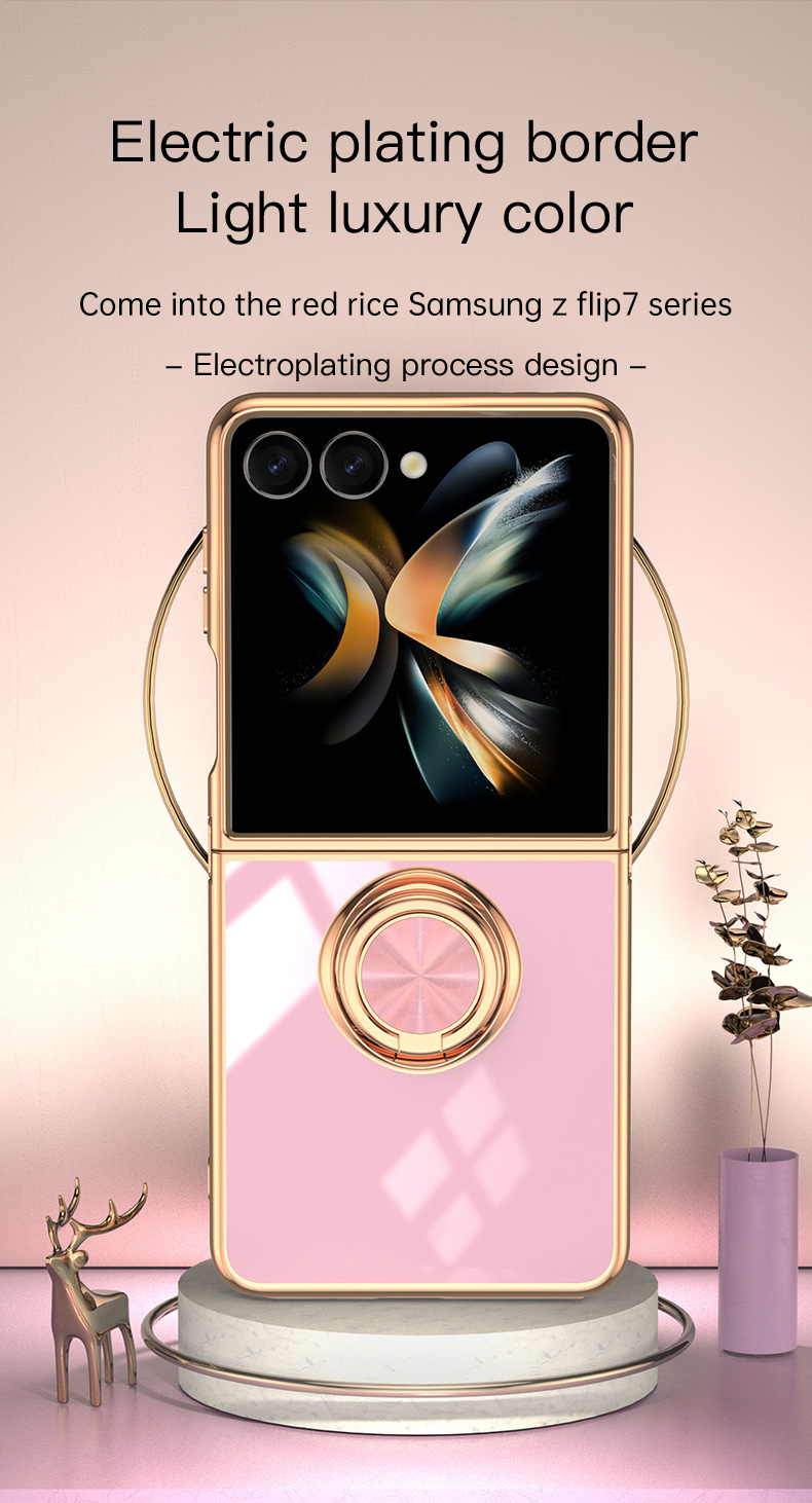 Compatible with Samsung Z Flip 8/7 phone case, 6/5 electroplated, car magnetic ring, stylish 4/3 drop-proof protective case.
